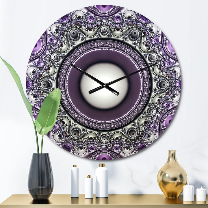 Designart 'Purple Fractal Pattern with Circles' Oversized Modern Metal Clock 23 in. wide x 23 in. high - Diamond Home USA
