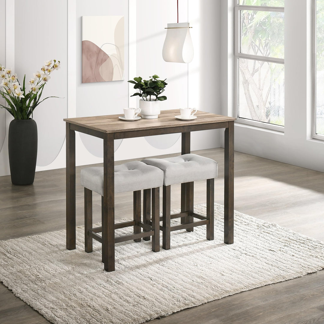Classy 3-Piece Counter Height Dining Set Grey Rectangular Wood Walnut Finish - Diamond Home USA