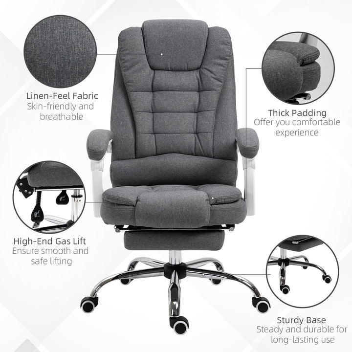 High-Back Executive Office Chair with Footrest Linen-Fabric Computer Padded - Diamond Home USA