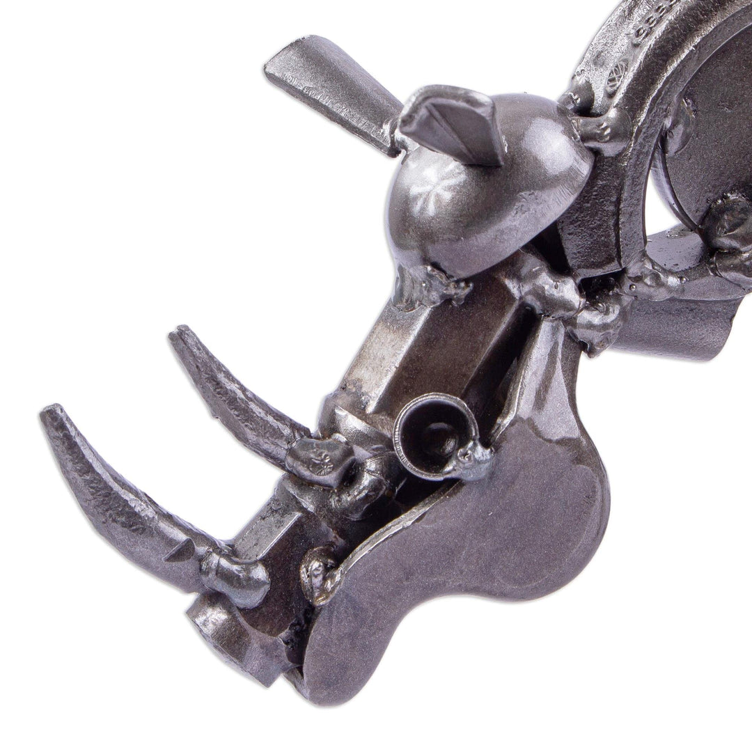 Handmade Rustic Baby Rhino Upcycled Auto Part Sculpture Silver Metal Antique - Diamond Home USA