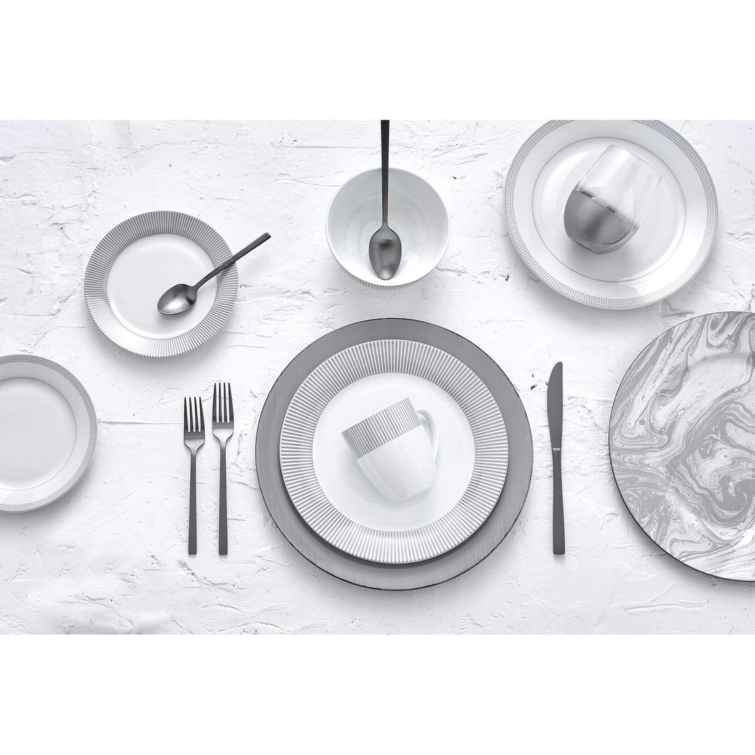 Dinnerset Round Rim 16pcs - Grey Line White Solid Casual Modern Contemporary