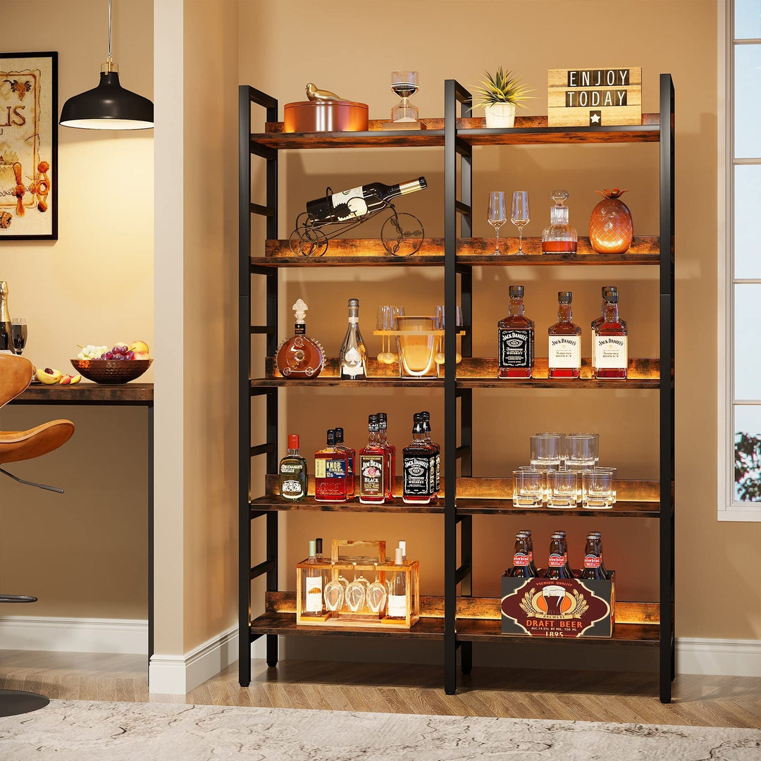 Double Wide Bookshelf 5-Tier Industrial Bookcase Free Standing Tall Book Shelf - Diamond Home USA