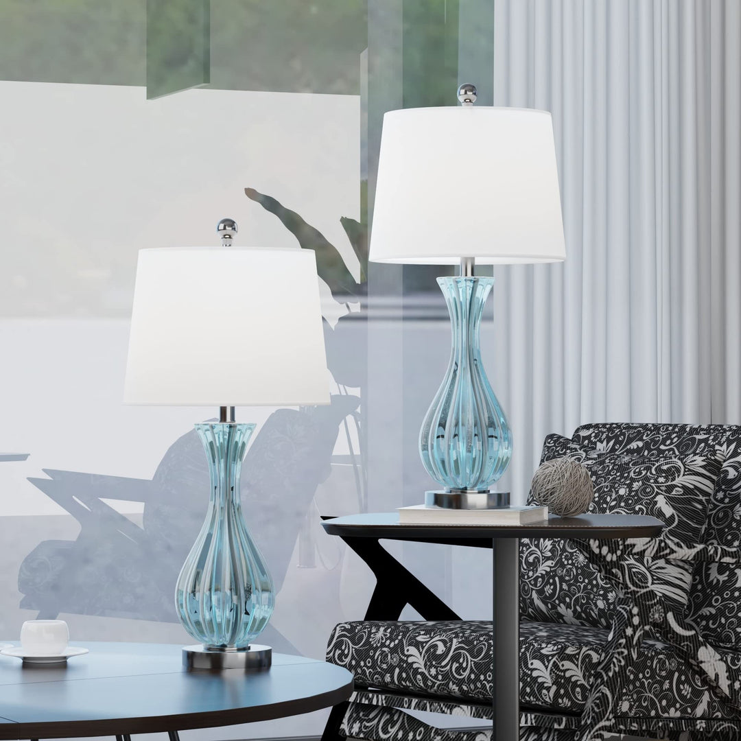 25.5'' Blue Glass Bedside Table Lamp Set (Set of 2) 13 * 13 * 25.5 Glam Modern