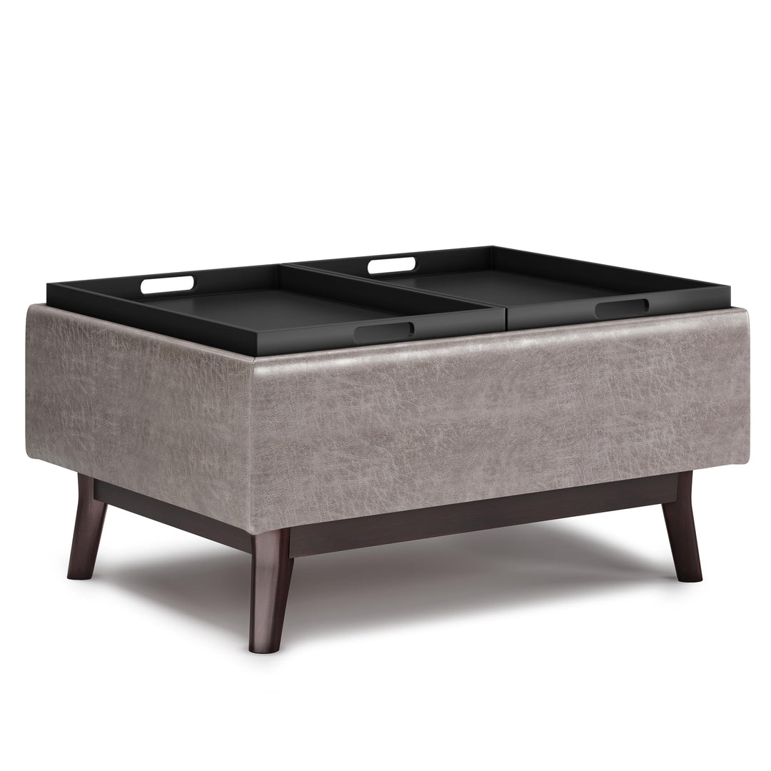 SIMPLIHOME Owen 34 Inch Wide Mid Century Modern Square Tray Top Storage Distressed Grey - Diamond Home USA