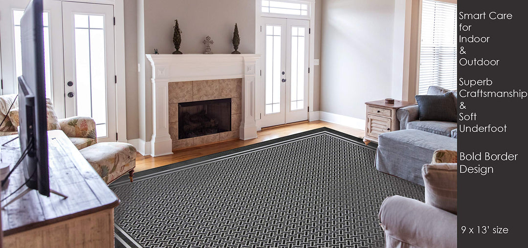 Gertmenian Indoor Outdoor Classic Flatweave Area Rug Stain & UV Resistant Carpet 8'9" x 13' - Diamond Home USA