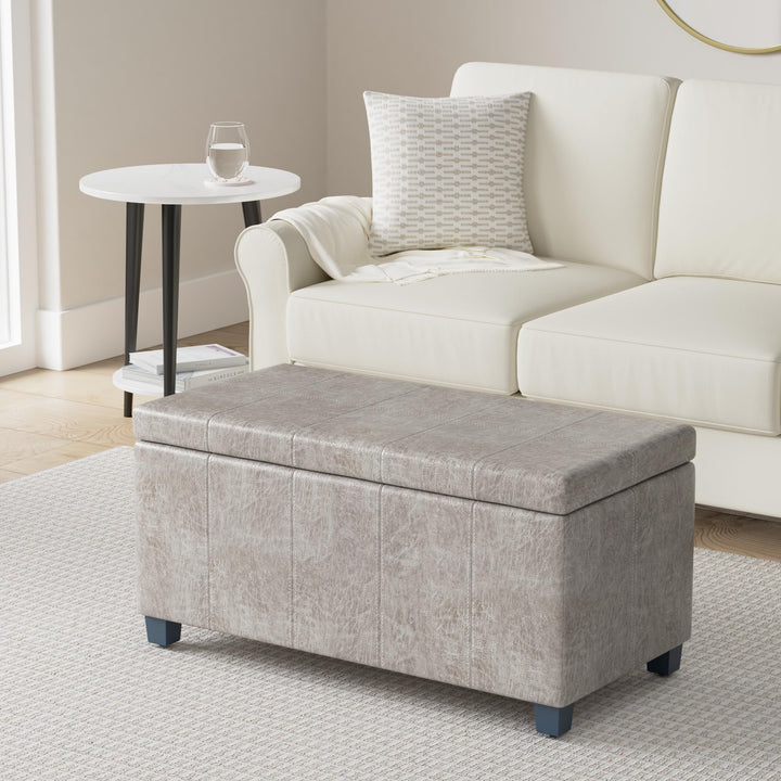 SIMPLIHOME Dover 36 inch Wide Rectangle Lift Top Storage Ottoman Bench in Distressed
