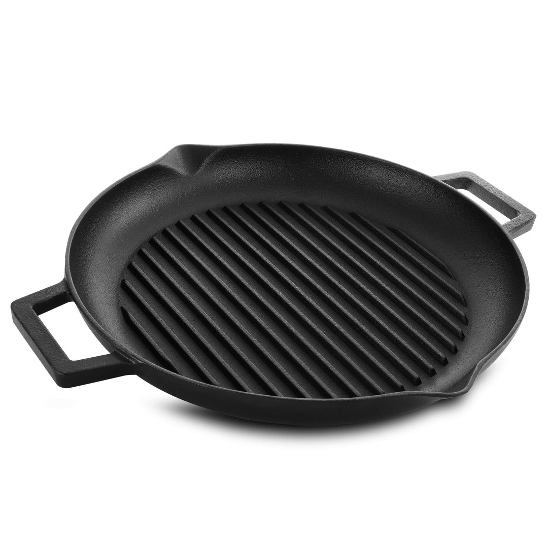 Store 12 Inch Preseasoned Cast Iron Grill Pan With Dual Pouring Spouts Black