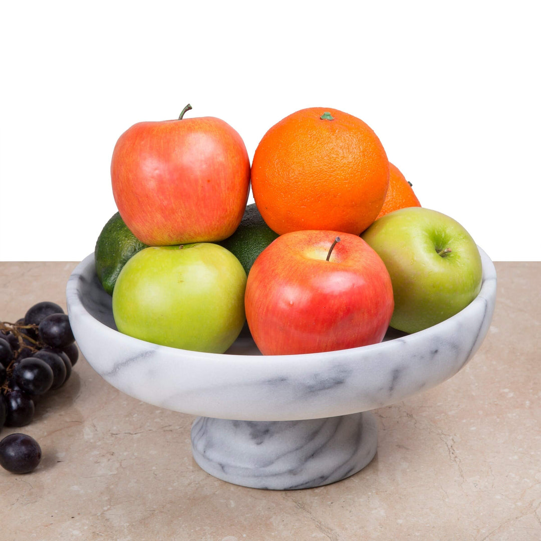 White Marble Fruit Bowl On Pedestal 1 Piece - Diamond Home USA