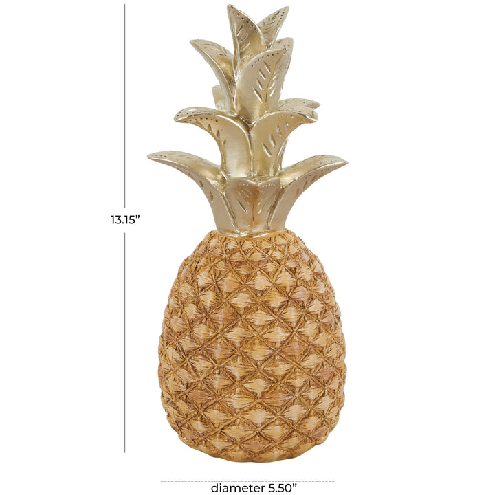 Gold Resin Textured Pineapple Fruit Sculpture with Carved Top - Diamond Home USA