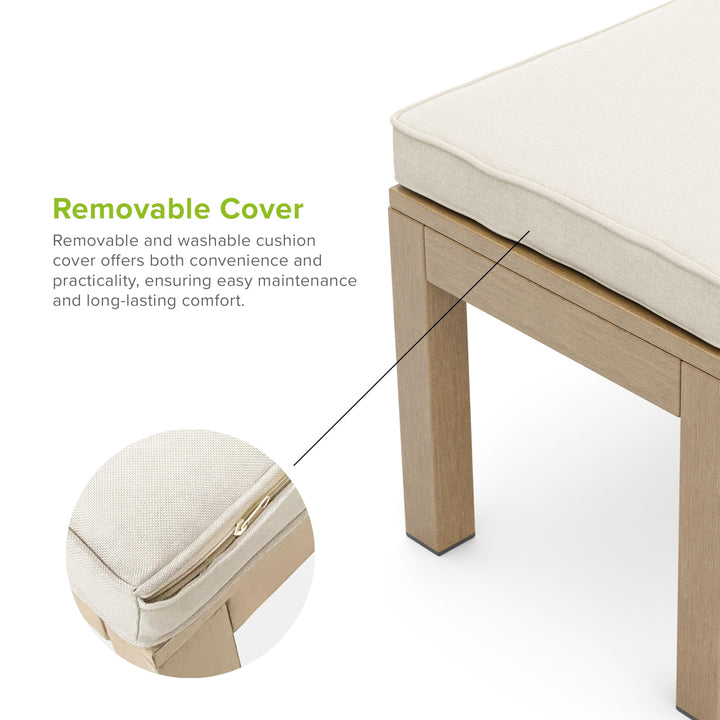 Outdoor Patio Metal Frame Bench with Removable Cushion Cover Natural Modern - Diamond Home USA