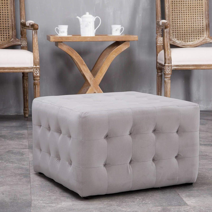 Grey 23-inch Square Tufted Padded Ottoman Modern Contemporary Traditional