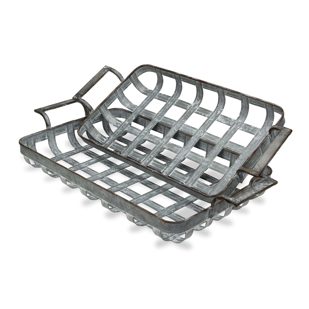 Cheungs Set of 2 Rectangular Woven Metal Side Handles Tray Gray - Diamond Home USA