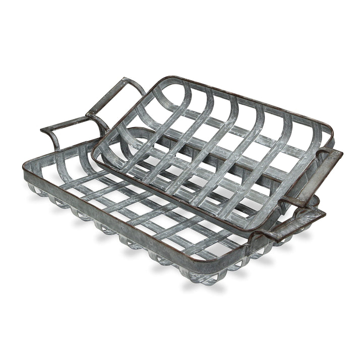 Cheungs Set of 2 Rectangular Woven Metal Side Handles Tray Gray - Diamond Home USA