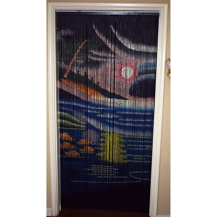 Handmade Beach Bamboo Beaded Curtain Multi Color Nature Wood