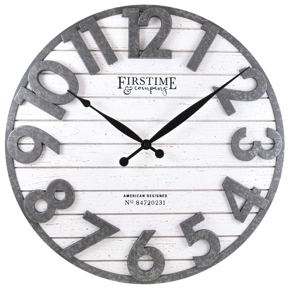 Shiplap Wall Clock American Crafted Distress White Gray Plastic Wood 18 X 2.5 in - Diamond Home USA