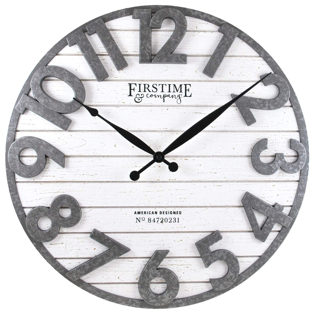 Shiplap Wall Clock American Crafted Distress White Gray Plastic Wood 18 X 2.5 in - Diamond Home USA