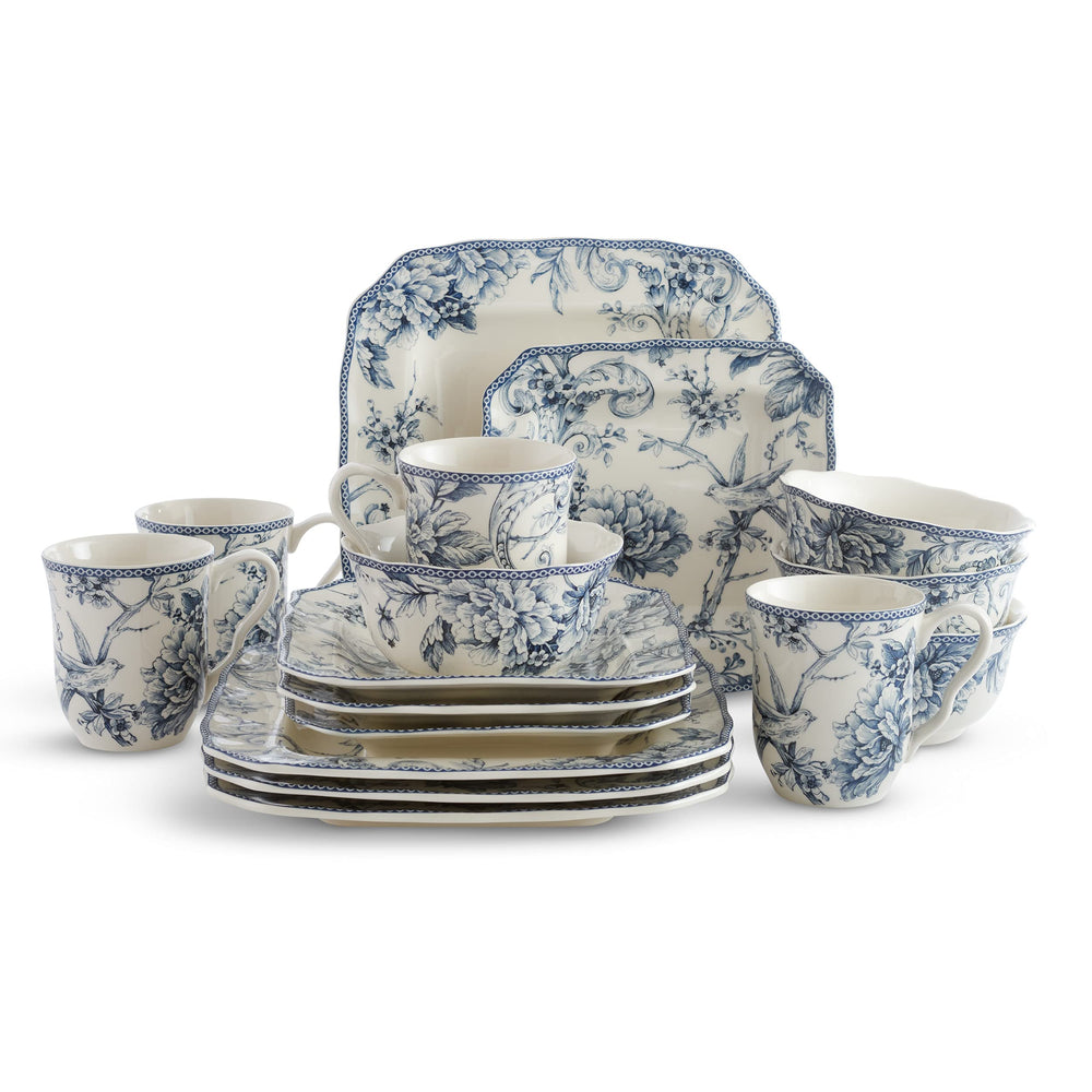 Adelaide 16-Piece Blue and White Dinnerware Set (Service for 4) - Diamond Home USA