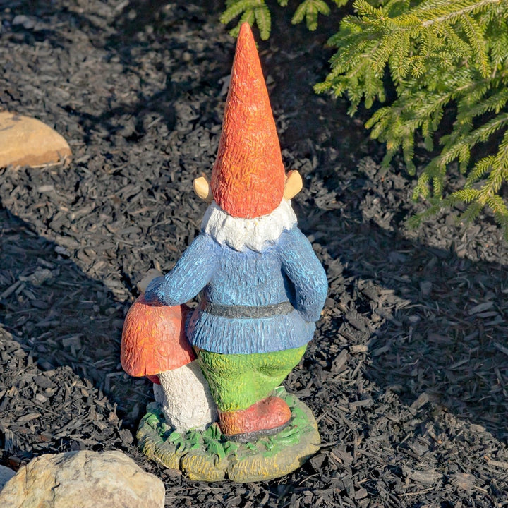 16 Inch Tall Spring Gnome Garden Statue with Mushrooms Multi Color Magnesium - Diamond Home USA