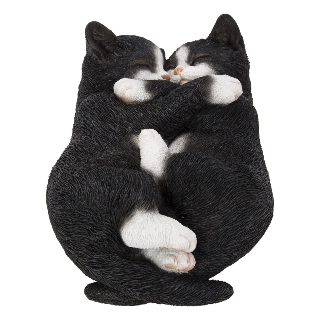 Sleeping Couple Cats Black and White Ultra Realistic Garden Statue Multi Color