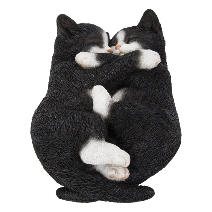 Sleeping Couple Cats Black and White Ultra Realistic Garden Statue Multi Color