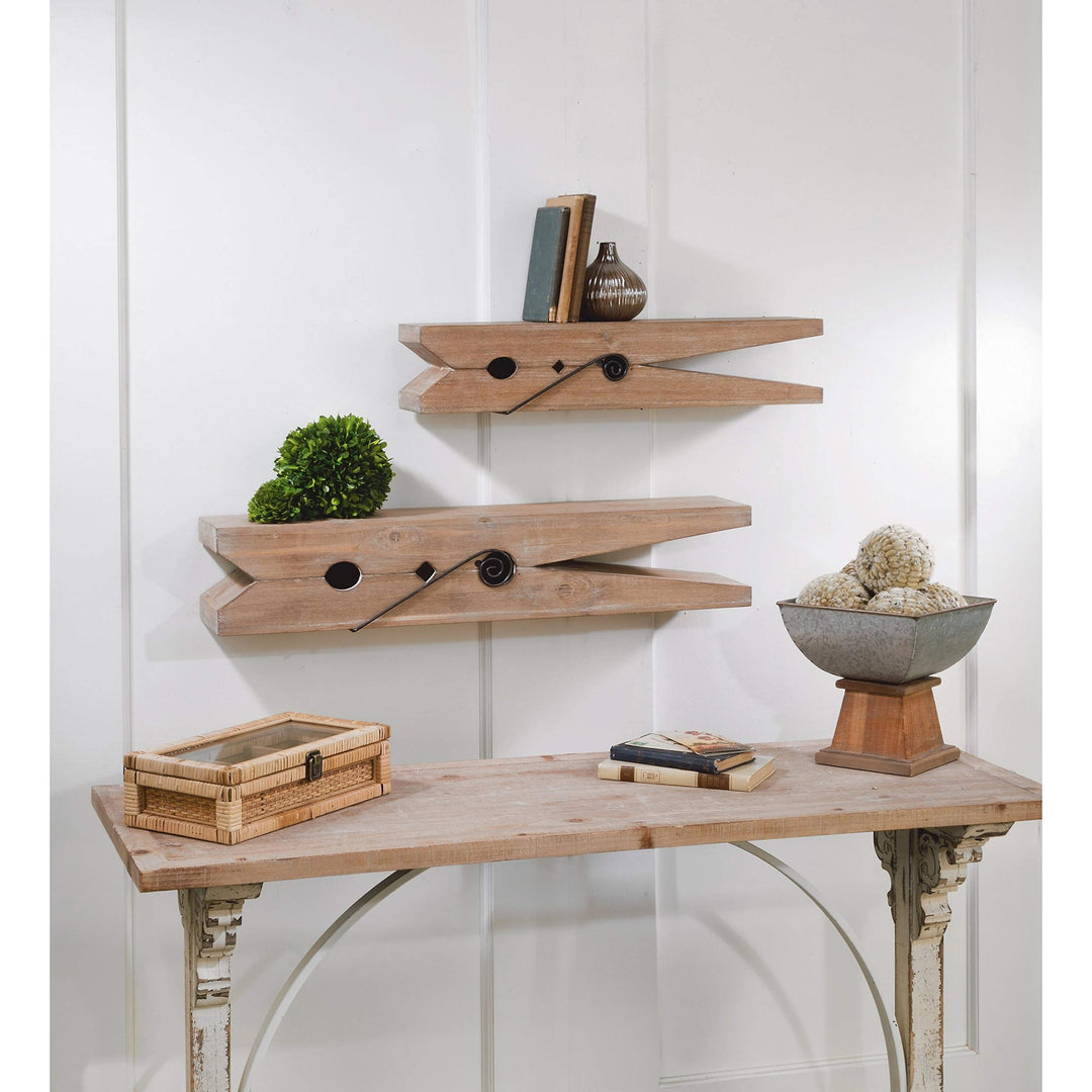 Wood Wall Shelves Tan Cabin Lodge Farmhouse Modern Contemporary Reclaimed Brown - Set of 2 - Diamond Home USA