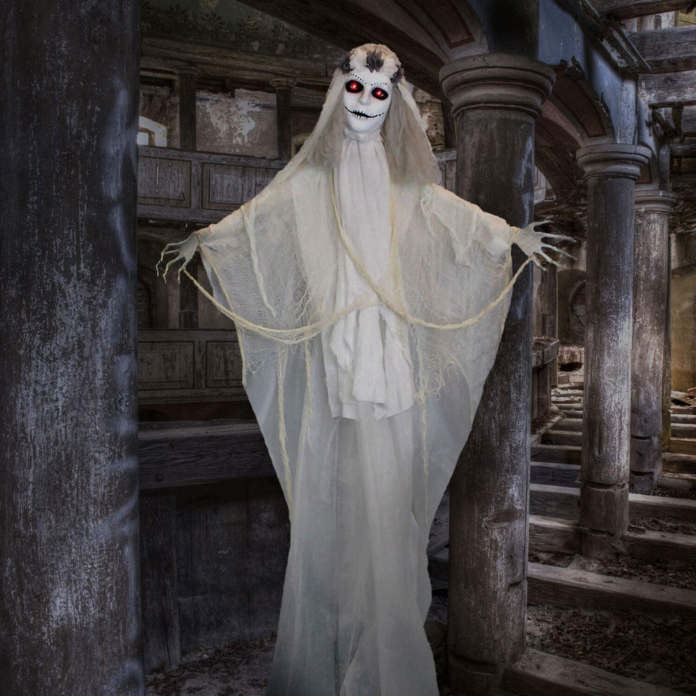 Haunted Hill Farm Life-Size Scary Talking Ghost Bride Halloween Animatronic with - Diamond Home USA