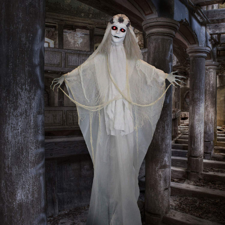 Haunted Hill Farm Life-Size Scary Talking Ghost Bride Halloween Animatronic with - Diamond Home USA