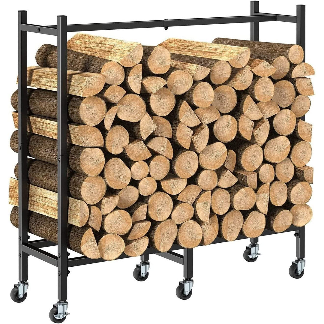 2.7ft Firewood Rack Holder with Wheels Black Metal