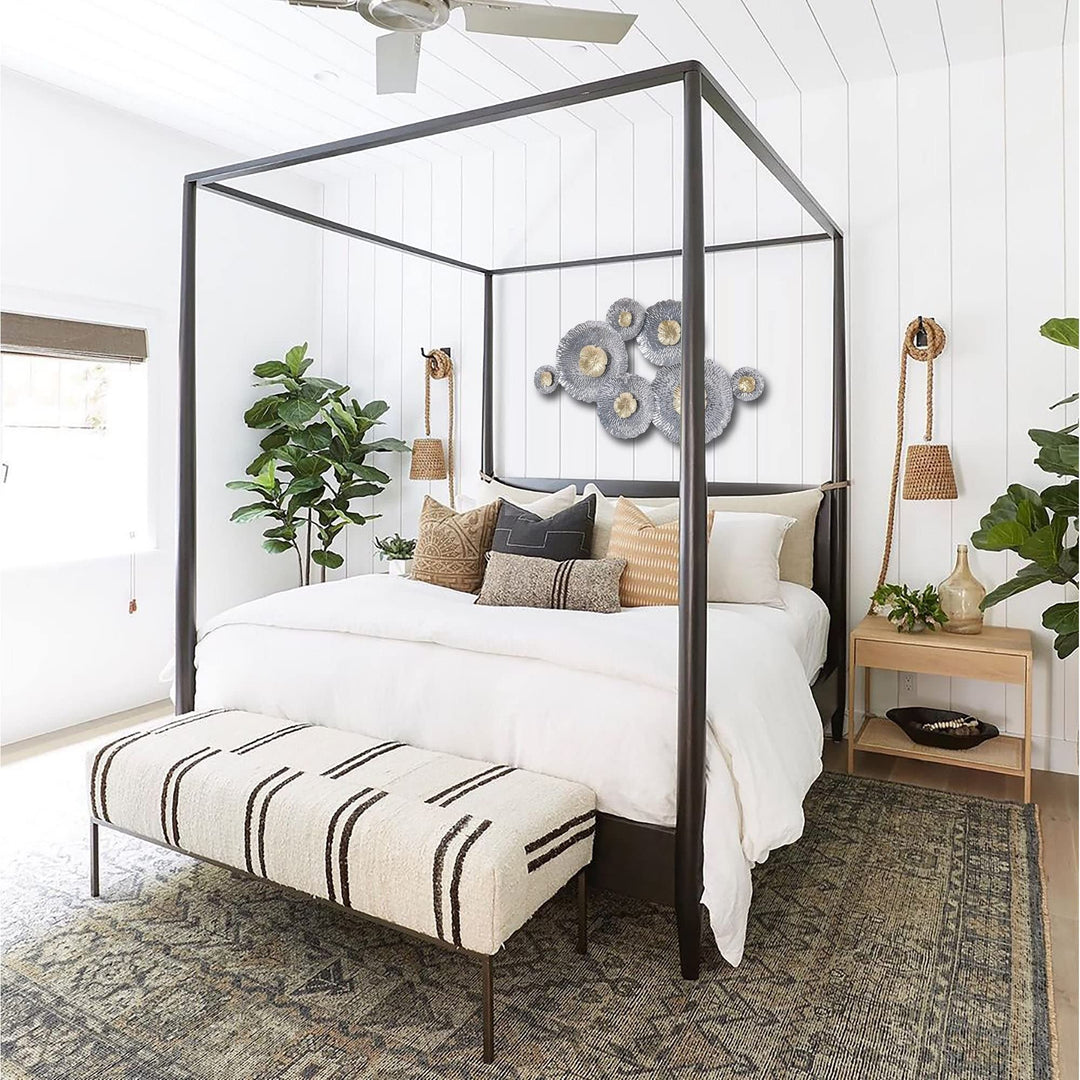 Silver And Gold Flowers Metal Wall Modern Contemporary Iron ndmade Includes - Diamond Home USA