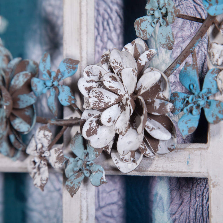 Metal and Wood Thankful Cathedral Window Wall Decor Blue White Shabby Chic - Diamond Home USA