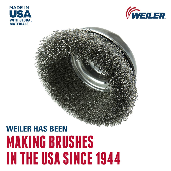 Weiler 14256 5" Crimped Wire Cup Brush 020" Stainless Steel Fill 5/8"-11 UNC Nut - Diamond Home USA