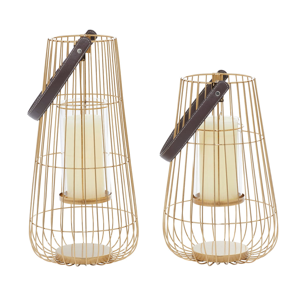 Gold Iron Contemporary Lantern (Set of 2) 8 X 16 Modern - Diamond Home USA