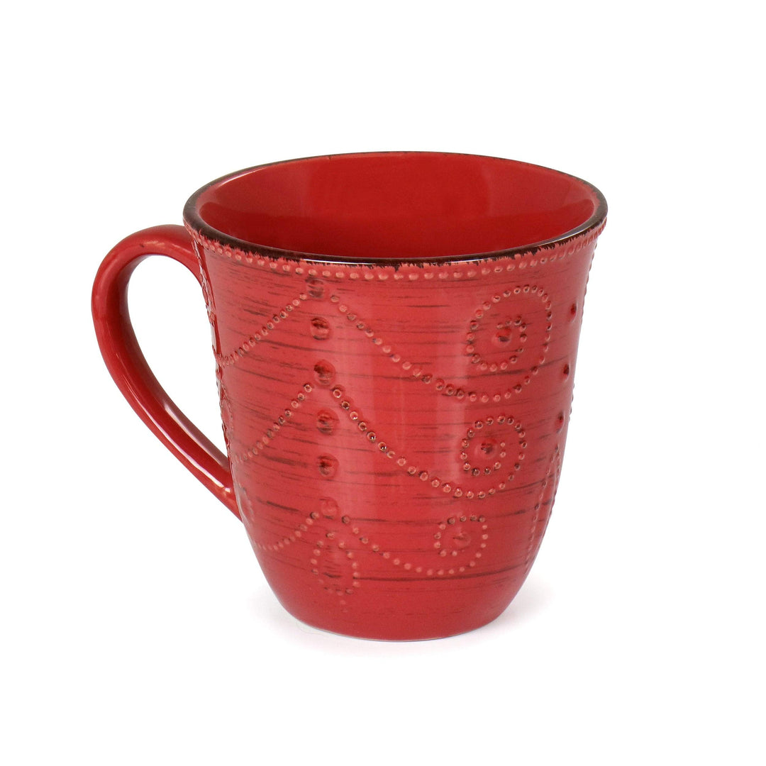 Rustic Birch 16 Piece Stoneware Dinnerware Set in Red Solid Casual Round - Diamond Home USA