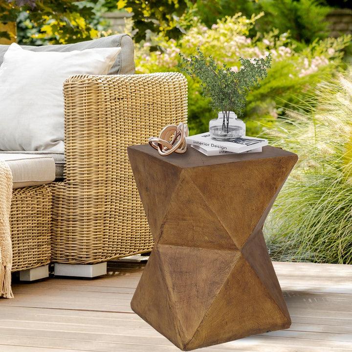 Large Lightweight Concrete Accent Sofa Side End Table Outdoor Indoor Brown