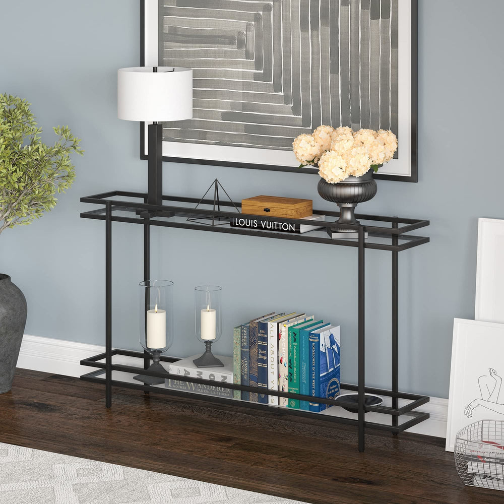 Console Table Black Modern Contemporary Rectangular Metal Painted Shelf Storage Blackened Bronze - Diamond Home USA