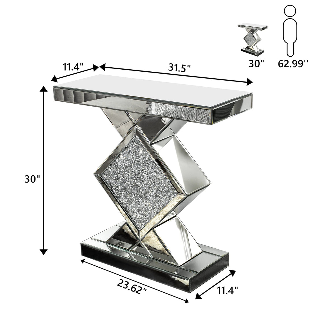 Contemporary Mirrored Console Table Silver Glam Rectangular Glass MDF Glossy - Diamond Home USA