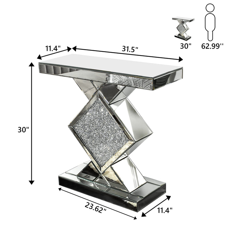 Contemporary Mirrored Console Table Silver Glam Rectangular Glass MDF Glossy - Diamond Home USA