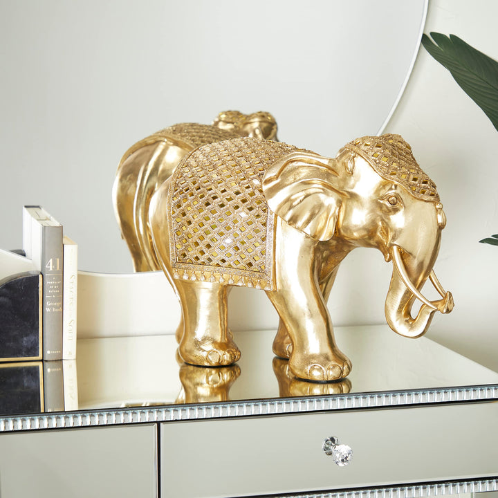 Gold Polystone Glam Sculpture 15 X 21 10 Animals Stone