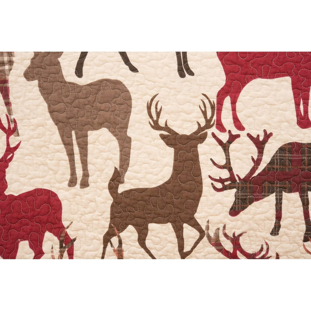Rustic Wild Animal Deer Quilt King Buck Doe Woodsy Theme Bedding Plaid - Diamond Home USA