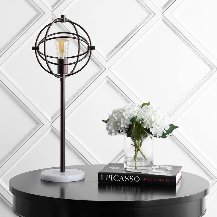 Caged 26.5" Bulb Metal/Marble Modern Led Table Lamp Oil Rubbed Bronze Black - Diamond Home USA