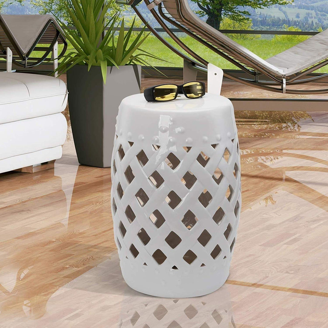 Ceramic Indoor Outdoor Lattice Garden Stool White Modern Contemporary Water