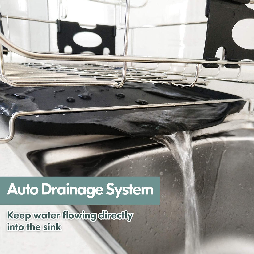 2 Tier Kitchen Stainless Steel Dish Rack with Cutlery Holder and Drainboard Silver - Diamond Home USA