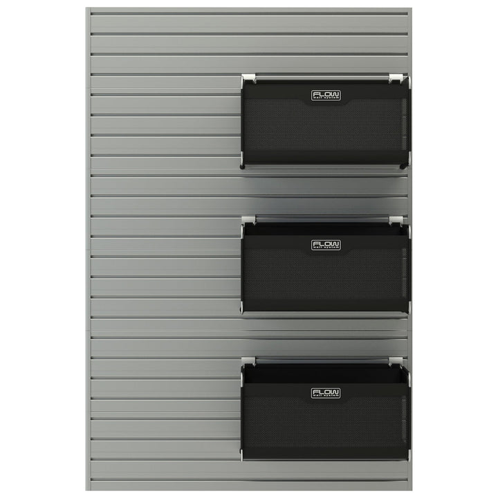 Flow Wall 4 Piece Slatwall Panel and 3 Soft Bins Storage Set For Garage