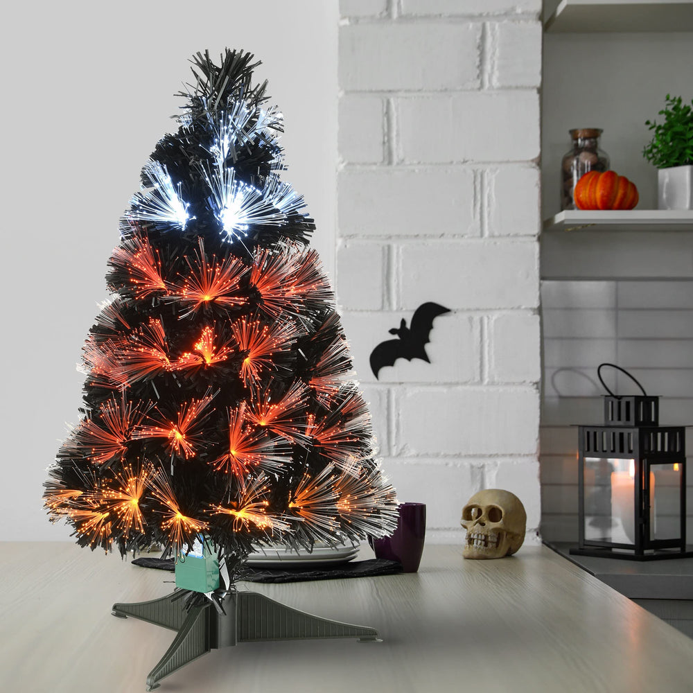 2 Ft. Black Fiber Optic Tree with Candy Corn Color Lights - Diamond Home USA