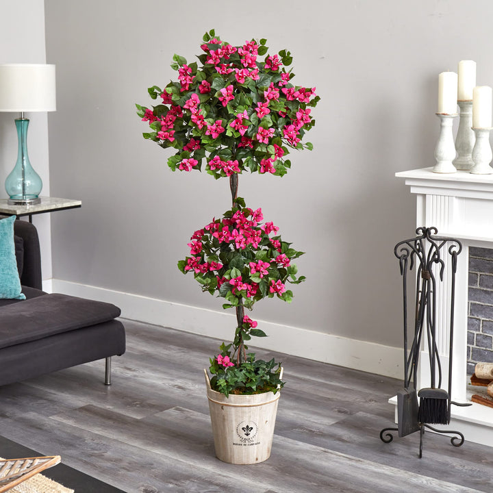 Nearly Natural Bougainvillea Tree with European Barrel Planter - Diamond Home USA