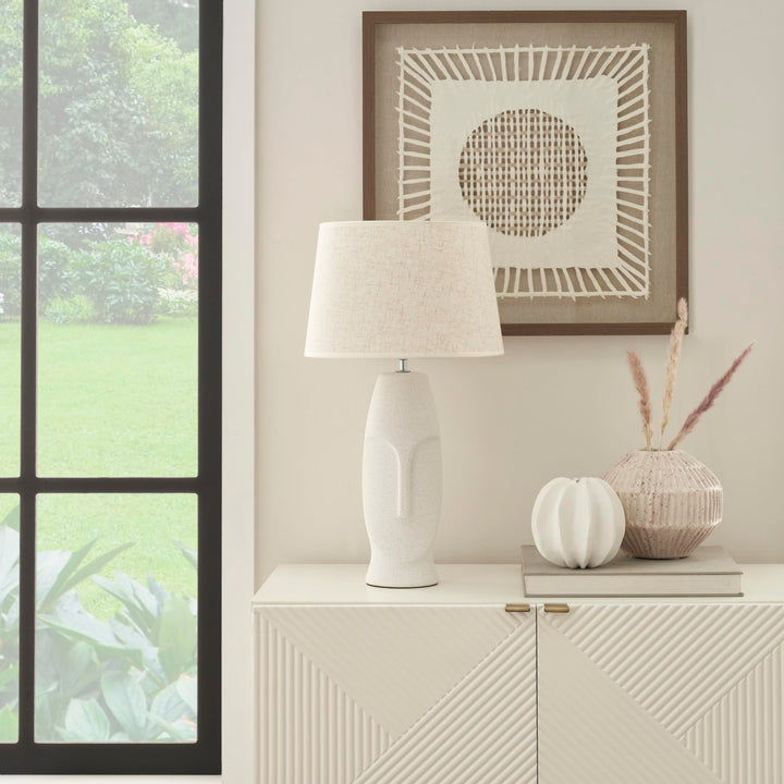 Nourison 21" Off-White Abstract Face Ceramic Table Lamp for Bedroom Living - Diamond Home USA