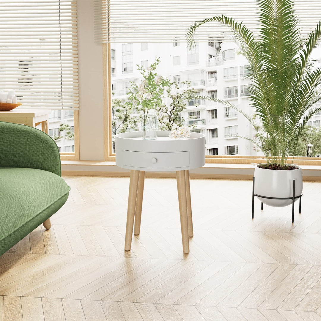 Round Storage Drawer dside Table Side Sofa End Coffee Furniture Living Room - Diamond Home USA