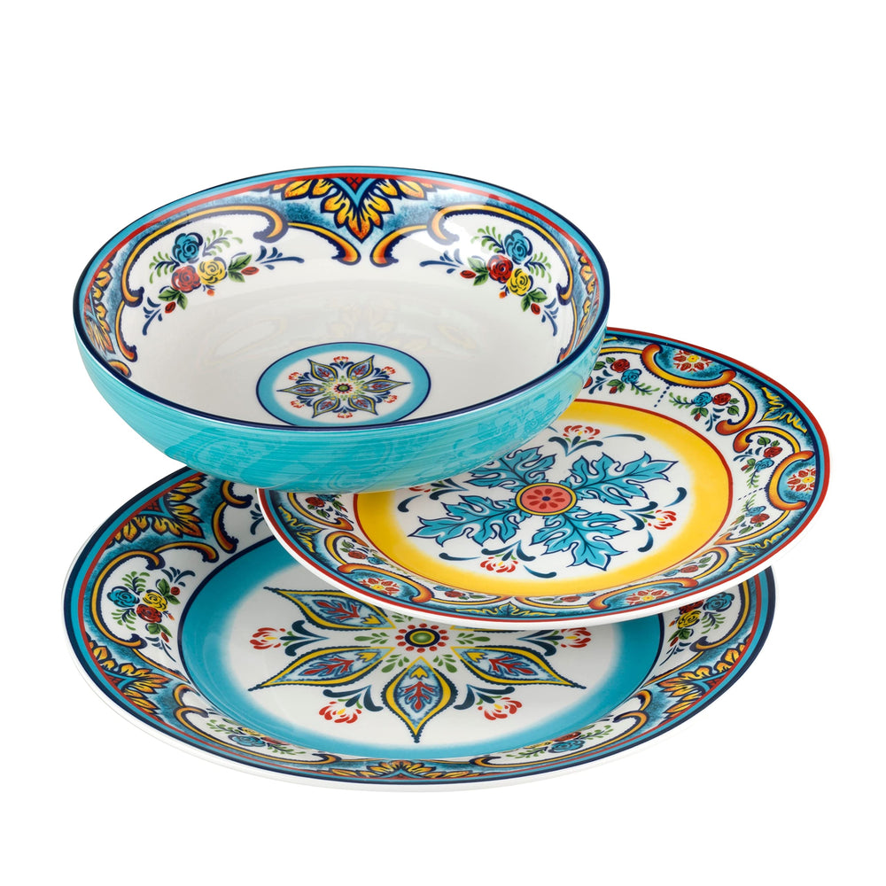 Floral Multicolor 12 Piece Stoneware Dinnerware Set Service For 4 Multi Color - Diamond Home USA