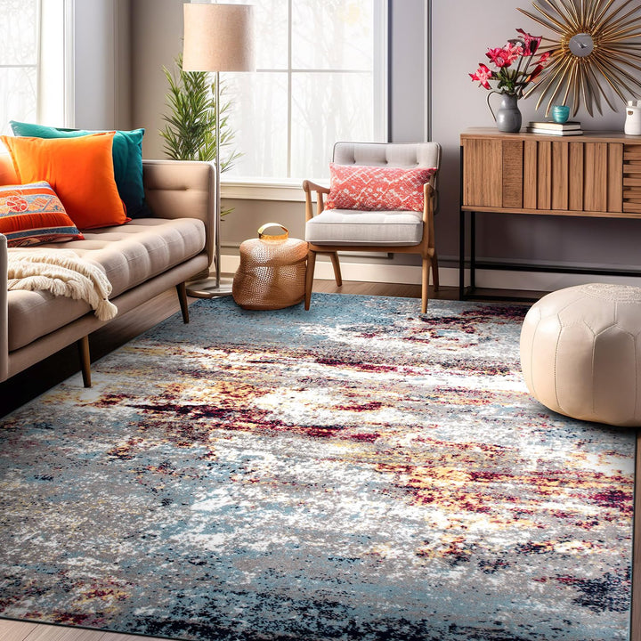 Rugshop Distressed Abstract Watercolor Area Rug 7'10" x 10' Multi 7' 10" x 10' - Multi