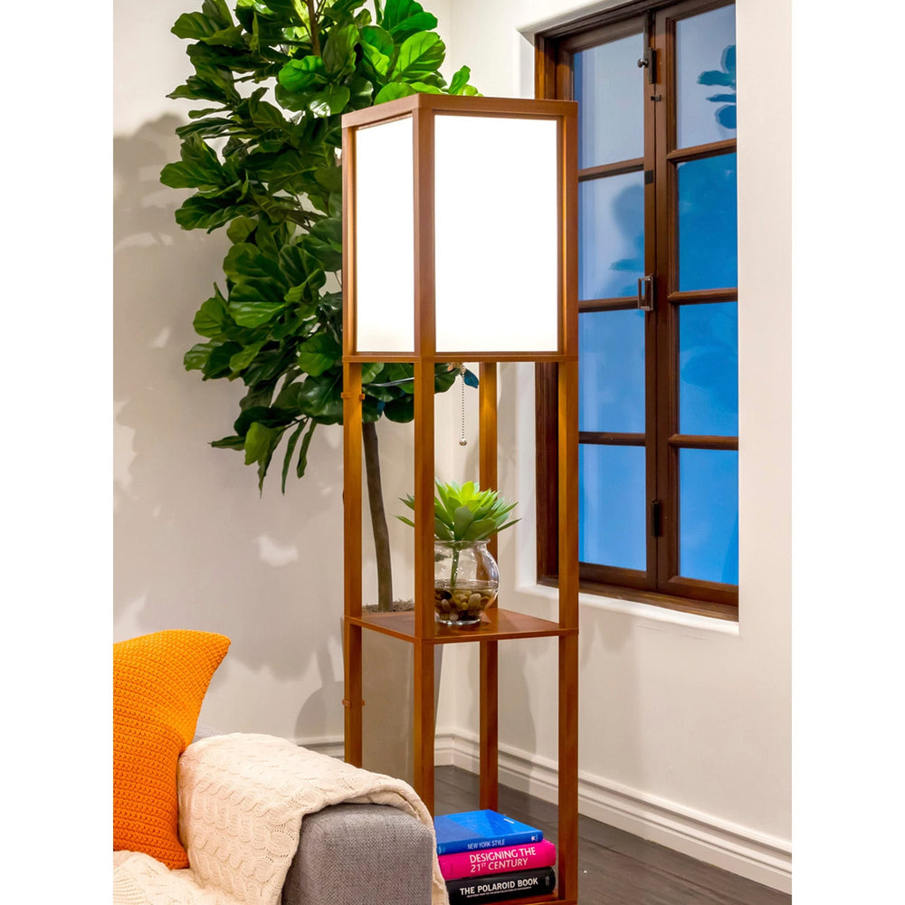 Shelf Led Floor Lamp Walnut Brown Traditional Bulbs Included Energy Efficient - Diamond Home USA